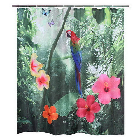 Image of Happy Tree Polyester 3D Red Parrot Shower Curtain 3D Waterfall Thicken Fabric Bathroom Curtain Waterproof Bath Curtain.