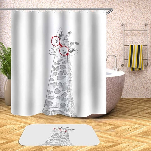Image of Cartoon Animals Shower Curtain Waterproof Bath Curtains for Bathroom Bathtub Bathing Cover Extra Large Wide 12pcs Hooks