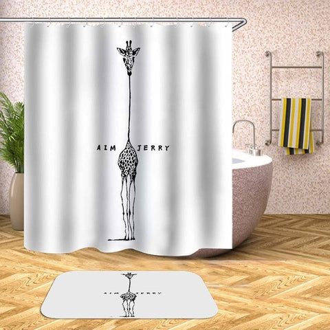 Image of Cartoon Animals Shower Curtain Waterproof Bath Curtains for Bathroom Bathtub Bathing Cover Extra Large Wide 12pcs Hooks