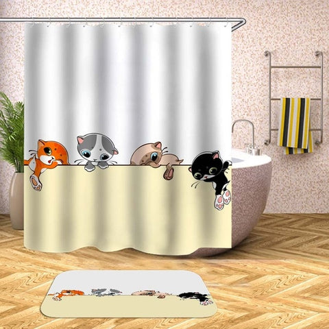 Image of Cartoon Animals Shower Curtain Waterproof Bath Curtains for Bathroom Bathtub Bathing Cover Extra Large Wide 12pcs Hooks