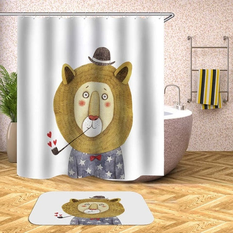 Image of Cartoon Animals Shower Curtain Waterproof Bath Curtains for Bathroom Bathtub Bathing Cover Extra Large Wide 12pcs Hooks