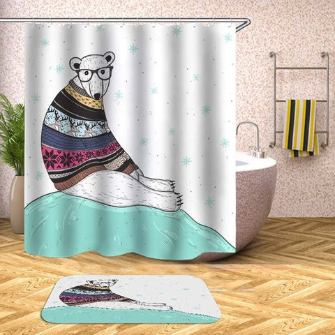 Image of Cartoon Animals Shower Curtain Waterproof Bath Curtains for Bathroom Bathtub Bathing Cover Extra Large Wide 12pcs Hooks