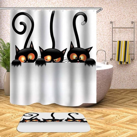 Image of Cartoon Animals Shower Curtain Waterproof Bath Curtains for Bathroom Bathtub Bathing Cover Extra Large Wide 12pcs Hooks
