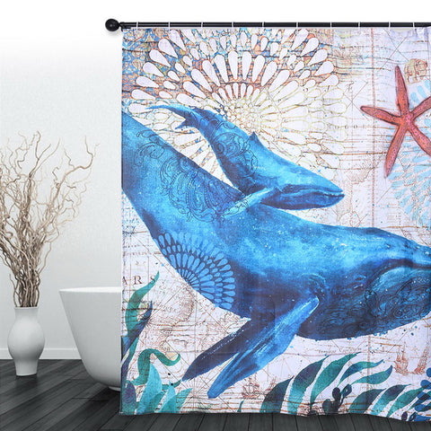 Image of Sea Turtle Print Waterproof Shower Curtain Polyester Fabric Bath Curtain Octopus Washable Home Bath Decor Curtains With 12 Hooks