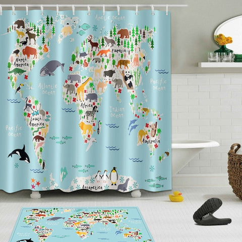 Image of Sea Turtle Print Waterproof Shower Curtain Polyester Fabric Bath Curtain Octopus Washable Home Bath Decor Curtains With 12 Hooks