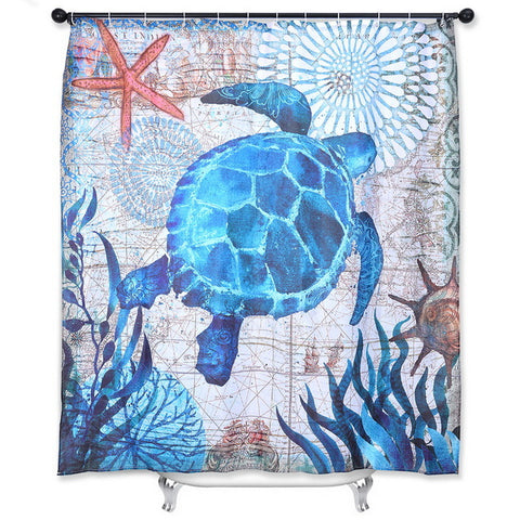 Image of Sea Turtle Print Waterproof Shower Curtain Polyester Fabric Bath Curtain Octopus Home Bathroom Curtains with 12 Hooks