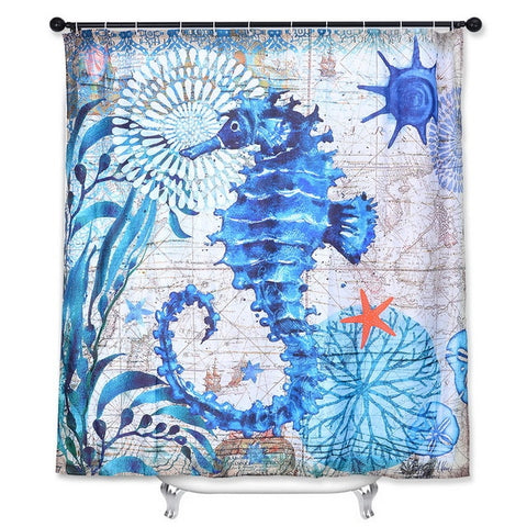 Image of Sea Turtle Print Waterproof Shower Curtain Polyester Fabric Bath Curtain Octopus Home Bathroom Curtains with 12 Hooks