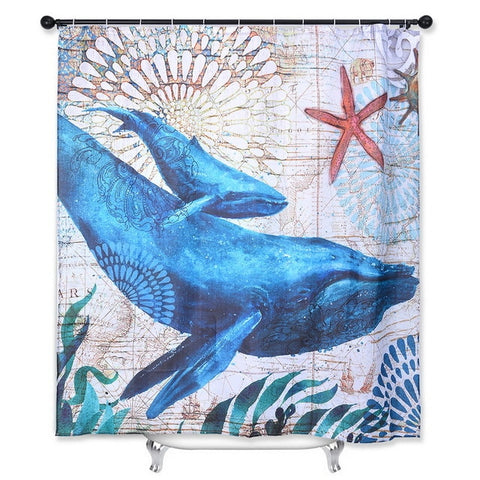 Image of Sea Turtle Print Waterproof Shower Curtain Polyester Fabric Bath Curtain Octopus Home Bathroom Curtains with 12 Hooks