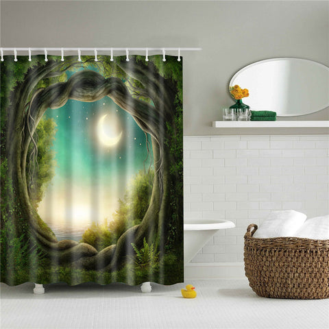 Image of Forest trees printed 3d bath curtains waterproof polyester fabric washable bathroom shower curtain screen with hooks accessories