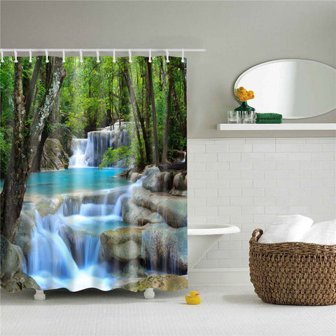 Image of Forest trees printed 3d bath curtains waterproof polyester fabric washable bathroom shower curtain screen with hooks accessories