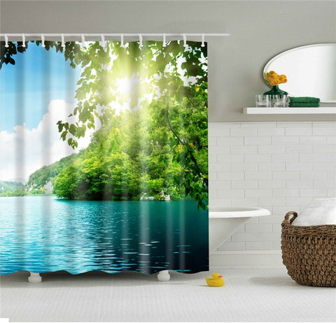 Image of Forest trees printed 3d bath curtains waterproof polyester fabric washable bathroom shower curtain screen with hooks accessories