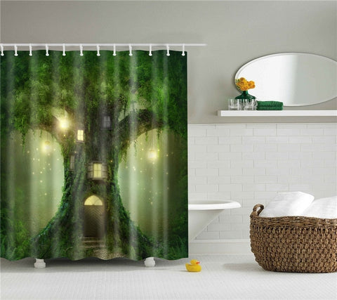 Image of Forest trees printed 3d bath curtains waterproof polyester fabric washable bathroom shower curtain screen with hooks accessories