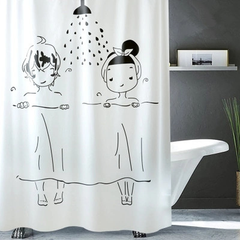 Men/Women Shower Illustration Waterproof Mildew  Shower Curtain Toilet Partition Curtain Bathroom Curtain with Hooks