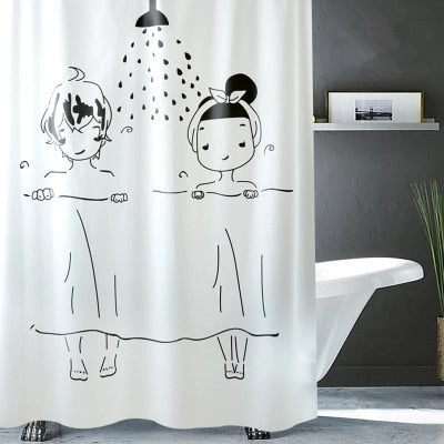 Image of Men/Women Shower Illustration Waterproof Mildew  Shower Curtain Toilet Partition Curtain Bathroom Curtain with Hooks