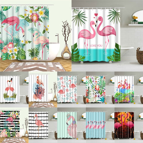Image of Nordic Pictures Polyester Waterproof Shower Curtains High Quality Animals Flamingo Shower Curtain In The Bathroom