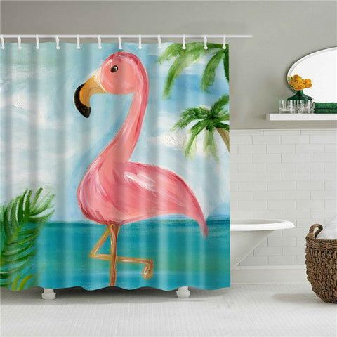 Image of Nordic Pictures Polyester Waterproof Shower Curtains High Quality Animals Flamingo Shower Curtain In The Bathroom
