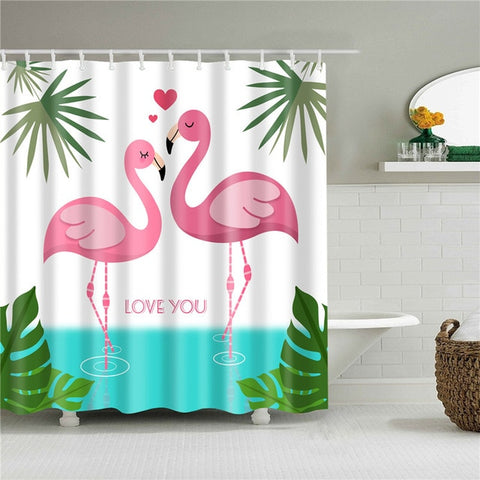 Image of Nordic Pictures Polyester Waterproof Shower Curtains High Quality Animals Flamingo Shower Curtain In The Bathroom
