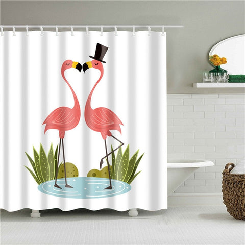Image of Nordic Pictures Polyester Waterproof Shower Curtains High Quality Animals Flamingo Shower Curtain In The Bathroom