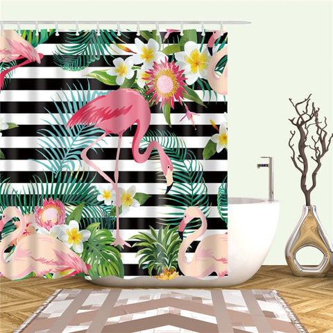 Image of Nordic Pictures Polyester Waterproof Shower Curtains High Quality Animals Flamingo Shower Curtain In The Bathroom