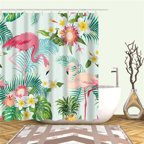 Image of Nordic Pictures Polyester Waterproof Shower Curtains High Quality Animals Flamingo Shower Curtain In The Bathroom