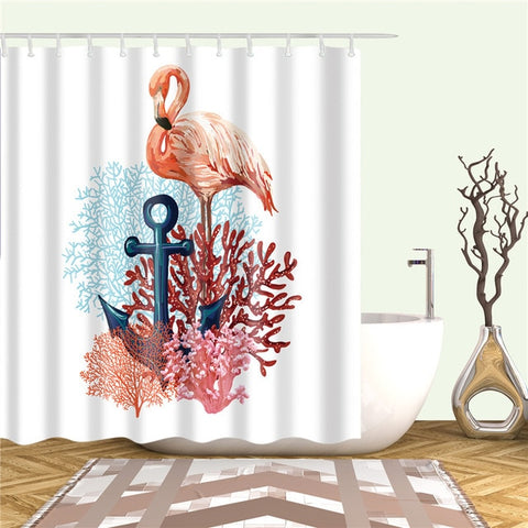 Image of Nordic Pictures Polyester Waterproof Shower Curtains High Quality Animals Flamingo Shower Curtain In The Bathroom