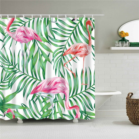 Image of Nordic Pictures Polyester Waterproof Shower Curtains High Quality Animals Flamingo Shower Curtain In The Bathroom