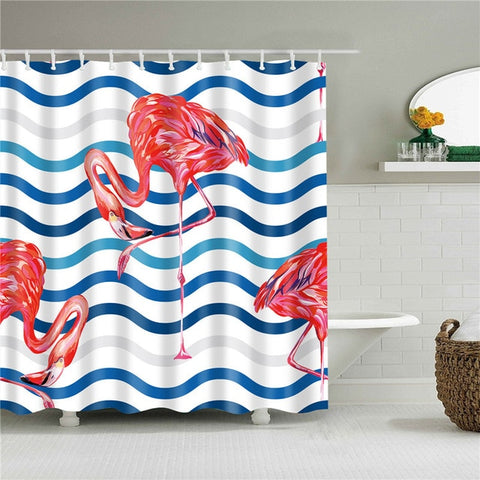 Image of Nordic Pictures Polyester Waterproof Shower Curtains High Quality Animals Flamingo Shower Curtain In The Bathroom