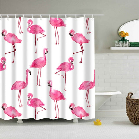 Image of Nordic Pictures Polyester Waterproof Shower Curtains High Quality Animals Flamingo Shower Curtain In The Bathroom