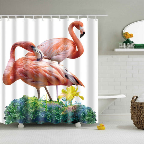 Image of Nordic Pictures Polyester Waterproof Shower Curtains High Quality Animals Flamingo Shower Curtain In The Bathroom