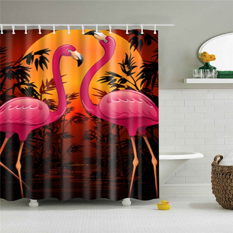 Image of Nordic Pictures Polyester Waterproof Shower Curtains High Quality Animals Flamingo Shower Curtain In The Bathroom