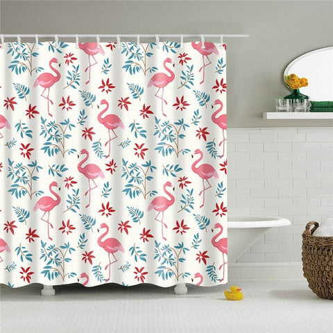 Image of Nordic Pictures Polyester Waterproof Shower Curtains High Quality Animals Flamingo Shower Curtain In The Bathroom