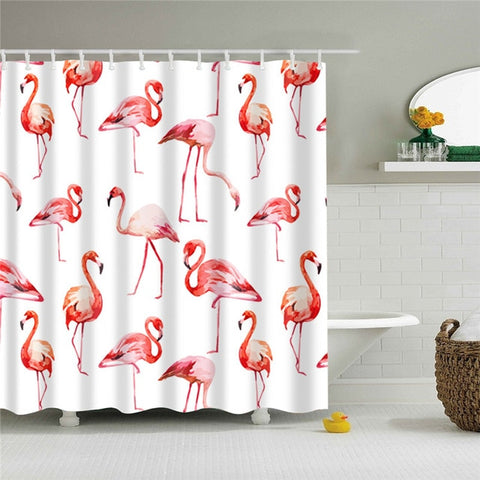 Image of Nordic Pictures Polyester Waterproof Shower Curtains High Quality Animals Flamingo Shower Curtain In The Bathroom
