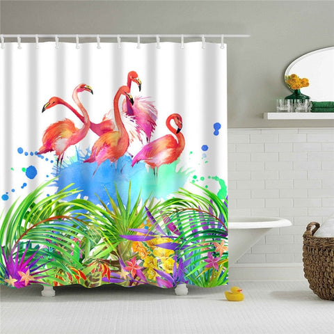 Image of Nordic Pictures Polyester Waterproof Shower Curtains High Quality Animals Flamingo Shower Curtain In The Bathroom
