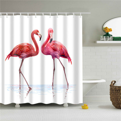 Image of Nordic Pictures Polyester Waterproof Shower Curtains High Quality Animals Flamingo Shower Curtain In The Bathroom
