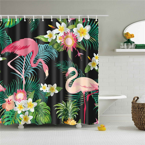 Image of Nordic Pictures Polyester Waterproof Shower Curtains High Quality Animals Flamingo Shower Curtain In The Bathroom