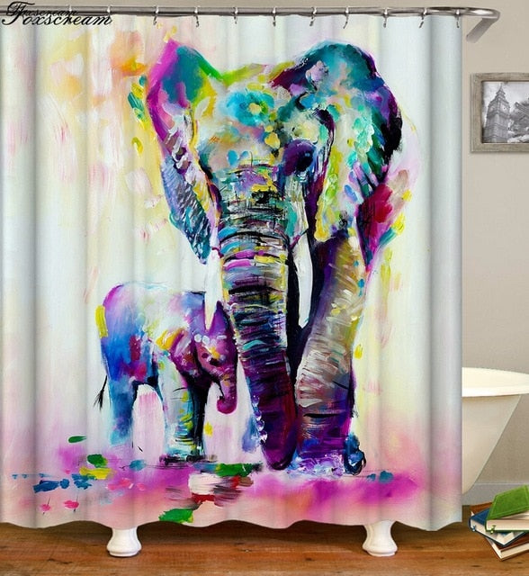 New High Quality Elephant Printing Shower Curtain 3D Polyester Fabric Waterproof Mildewproof Bathroom Curtain
