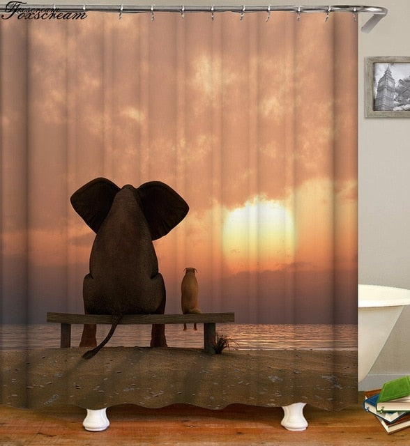 New High Quality Elephant Printing Shower Curtain 3D Polyester Fabric Waterproof Mildewproof Bathroom Curtain