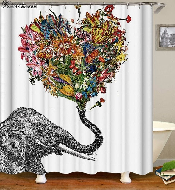 New High Quality Elephant Printing Shower Curtain 3D Polyester Fabric Waterproof Mildewproof Bathroom Curtain