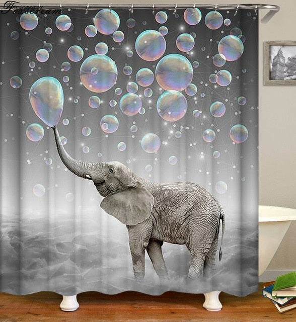 New High Quality Elephant Printing Shower Curtain 3D Polyester Fabric Waterproof Mildewproof Bathroom Curtain