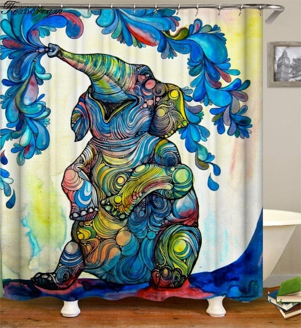 New High Quality Elephant Printing Shower Curtain 3D Polyester Fabric Waterproof Mildewproof Bathroom Curtain