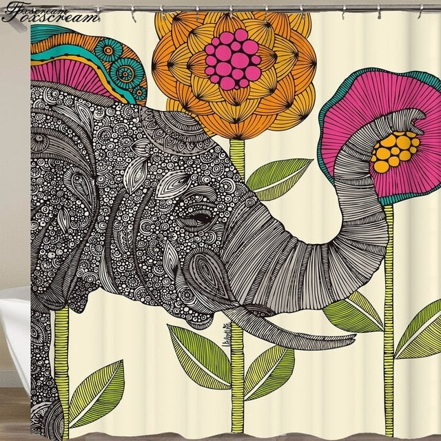 New High Quality Elephant Printing Shower Curtain 3D Polyester Fabric Waterproof Mildewproof Bathroom Curtain