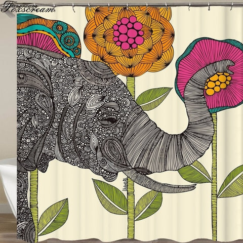 Image of New High Quality Elephant Printing Shower Curtain 3D Polyester Fabric Waterproof Mildewproof Bathroom Curtain