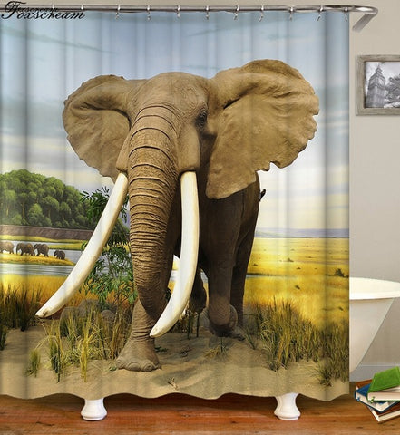 Image of New High Quality Elephant Printing Shower Curtain 3D Polyester Fabric Waterproof Mildewproof Bathroom Curtain