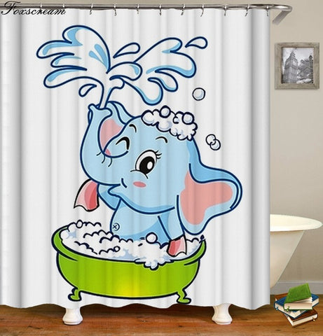 Image of New High Quality Elephant Printing Shower Curtain 3D Polyester Fabric Waterproof Mildewproof Bathroom Curtain