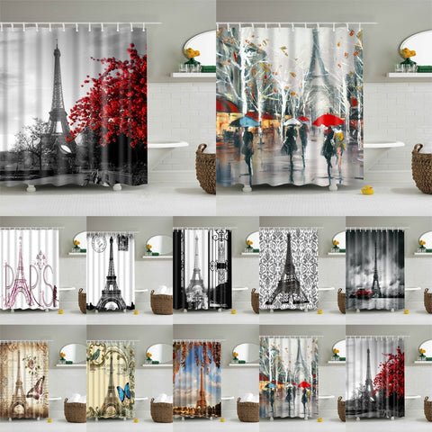 Image of High Quality Paris Landscape Shower Curtain Waterproof Polyester Fabric Bath Curtain for The Bathroom Home Decoration