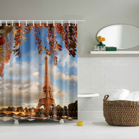 Image of High Quality Paris Landscape Shower Curtain Waterproof Polyester Fabric Bath Curtain for The Bathroom Home Decoration