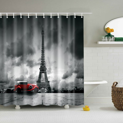 Image of High Quality Paris Landscape Shower Curtain Waterproof Polyester Fabric Bath Curtain for The Bathroom Home Decoration