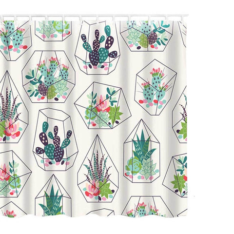 Image of 180*180cm Waterproof Shower Curtain For Bathroom Tropical Plants Cactus Print Bathtub Curtains Polyester Green Curtain 1PC