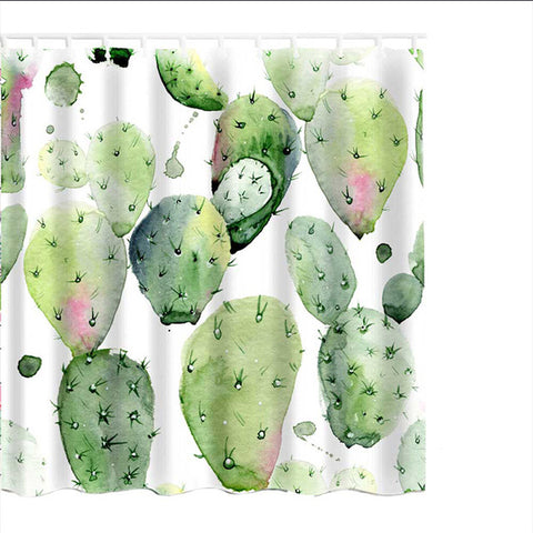Image of 180*180cm Waterproof Shower Curtain For Bathroom Tropical Plants Cactus Print Bathtub Curtains Polyester Green Curtain 1PC
