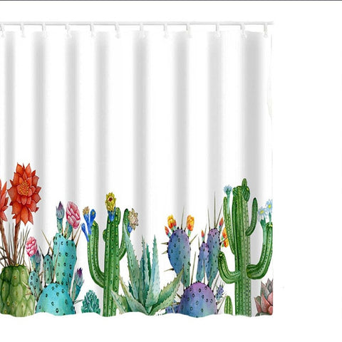 Image of 180*180cm Waterproof Shower Curtain For Bathroom Tropical Plants Cactus Print Bathtub Curtains Polyester Green Curtain 1PC